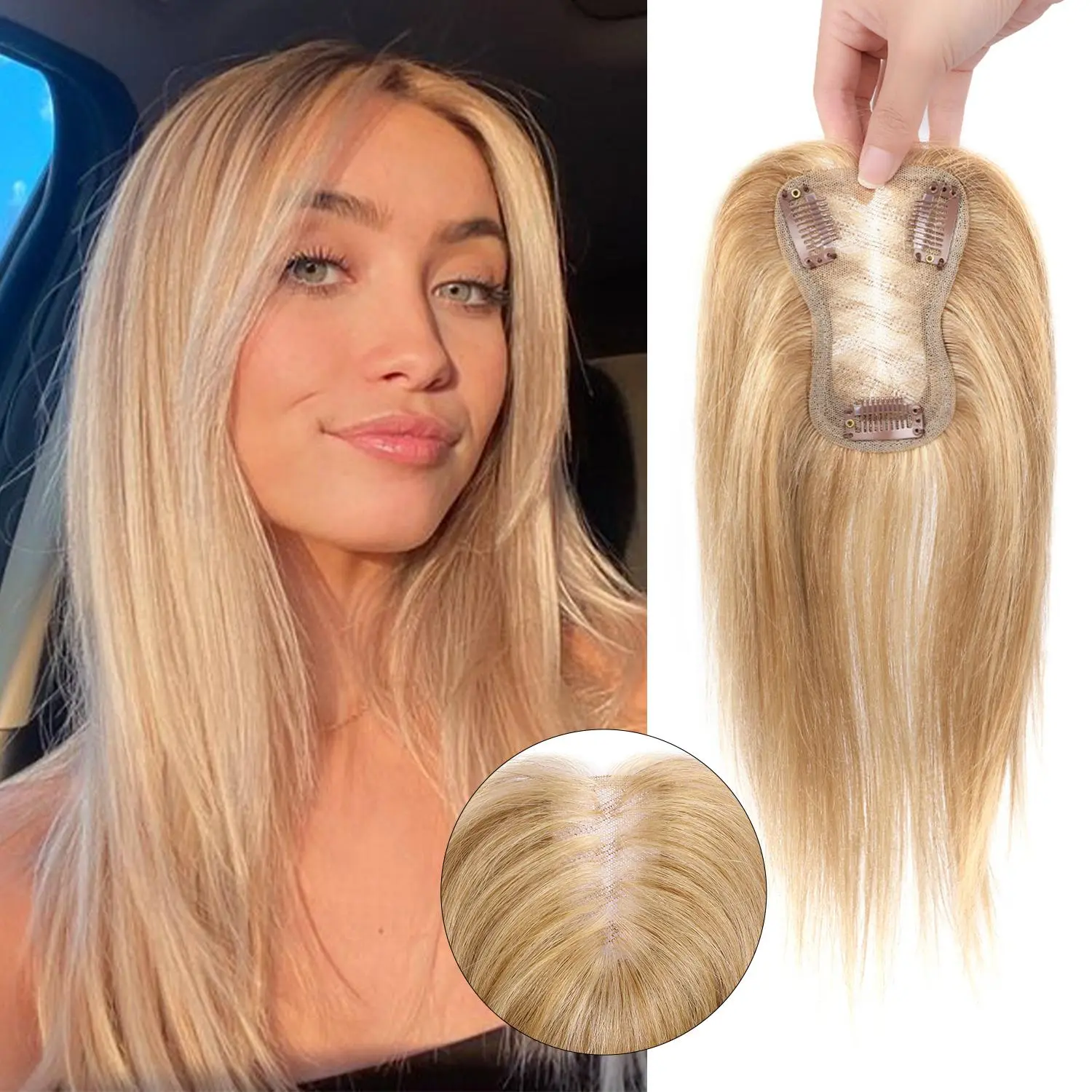 Human Hair Topper Clip-In 10 Inch Lace Base Hair Loss Cover No Bangs Vasilia Human Hair Toppers for Women 10inch Hair Toppers  main image 2