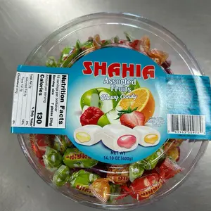 Shahia Assorted Fruits Chewy Candy | Mixed Fruit Flavors | 14.1 oz Tub | Pack of 4