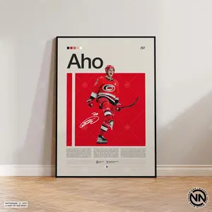 [UNFRAMED] Sebastian Aho Poster, Carolina Hurricanes Poster, Mid-Century Modern, Sports Bedroom Posters