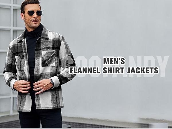 COOFANDY Lightweight Fall Outfits Classic Menswear Flannel Shirts Casual Button Down Plaid Shirt Jacket Long Sleeve Fleece Shacket with Pockets Coats  Outerwear Overall Stylish Corduroy Tops