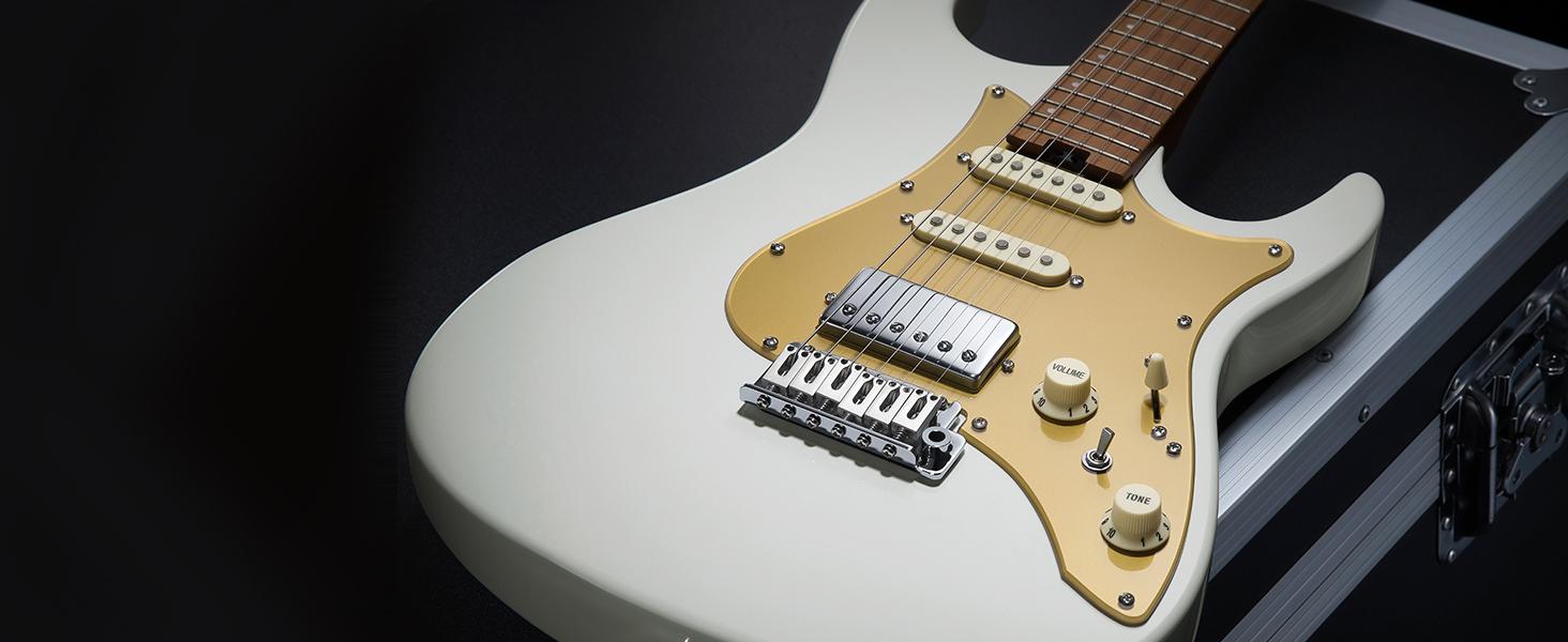 Donner DST-550 39 Inch Electric Guitar, Solid Double-cut Poplar Body Electric Guitar for Intermediate & Pro Players, 7 Tone-switching Options & Tremolo Bridge, Bonus Bag