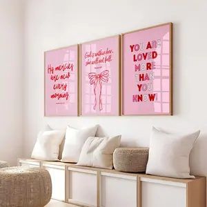 Pink Bible Verse Wall Art Bundle, Pink Christian Wall Art, Trendy Bible Verse Poster Unframed , Cute Scripture Wall Art for Girls Room, Poster Unframed able