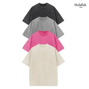 Holafish 1/4Pack Tshirts for Men Gym Vintage Heavyweight T Shirts Cotton Workout Acid Wash Tees Loose Fit, Unisex Retro Street Style Tshirt Menswear Drop Shoulder Fashion Tees