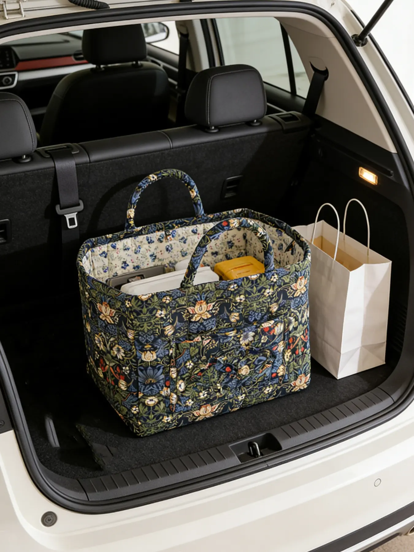 Floral Pattern Fabric Decorative Storage Basket, Portable Home Organizer for Kitchen, Bathroom and Office, Flower, Versatile Storage Basket