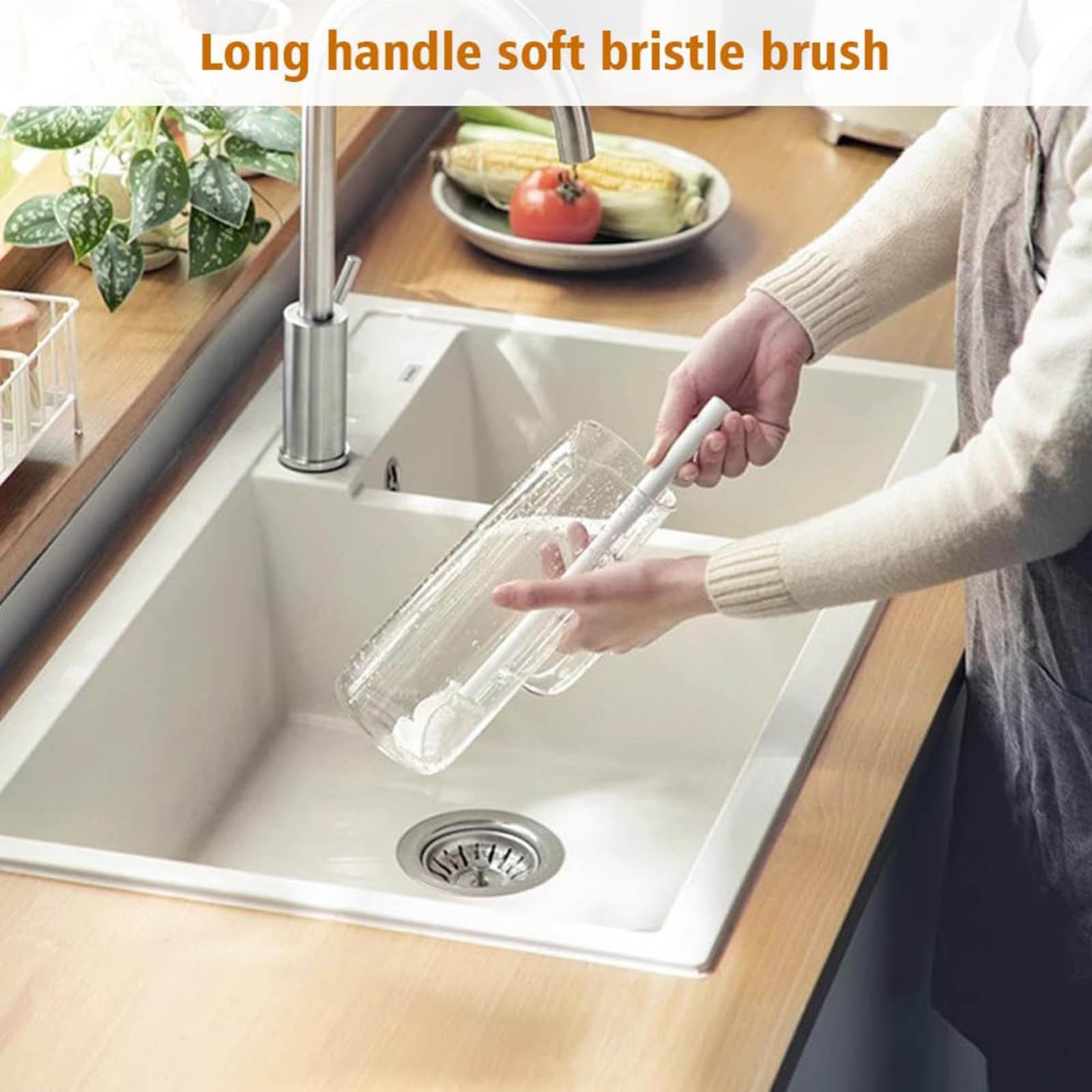 3pc Soft Bristle Silicone Cup Brush, 360°Silicone Cup Brush Long Handle Water Bottle Brush Cleaner, Cup Cleaner Brush Cup Lid Cleaning Brush For Narrow Neck Containers