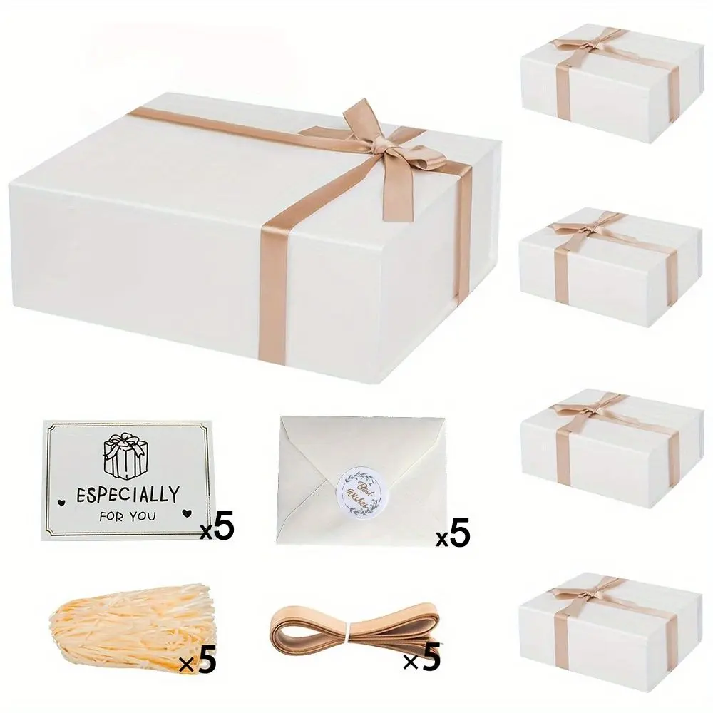 5 Pack Luxury Magnetic Gift Boxes with Heavy-Duty Magnetic Lids, Black & White Collapsible Universal Fit Premium Packaging (10.2x7.5x3.1 inches) for Weddings, Small Business Gifting, Compact Storage for Event Planners, Wedding Gift Ideas, Gift Ready
