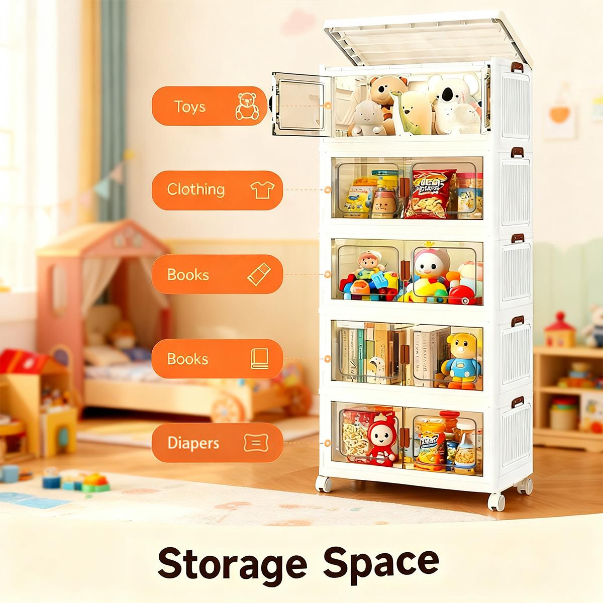 2/3/4/5 Layers    Plastic Storage Bins with Lids, Stackable Storage Containers with Wheels, Folding Storage Boxes, Collapsible Storage Bins, Closet Organizers and Storage for Living Room, Kitchen, Office, Dorm