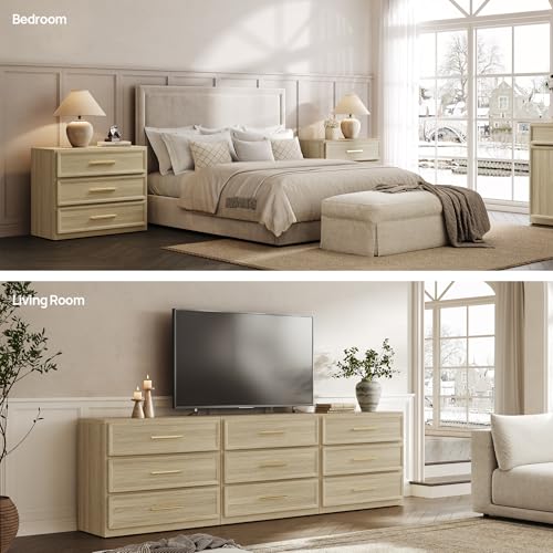 SICOTAS Night Stand Oversized Extra Large Nightstand Tall Bedside Side Table with 3 Drawers with Storage Modern End Table with Golden Handles Night Stands for Bedroom Sofa Couch Office