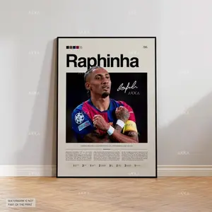 Raphinha Poster, Raphinha Barcelona Wall Art, Framed Raphinha Print, Barcelona FC Decor, Barcelona FC Fan Gift Idea, Soccer Print