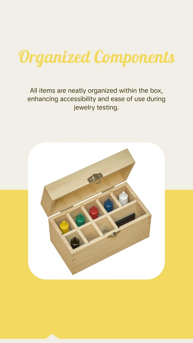 Professional Gold Silver Platinum Jewelry Testing Kit with 6 Solutions 10Kt 14Kt 18Kt 22Kt Silver Platinum GTE Test Stone & Bamboo Box