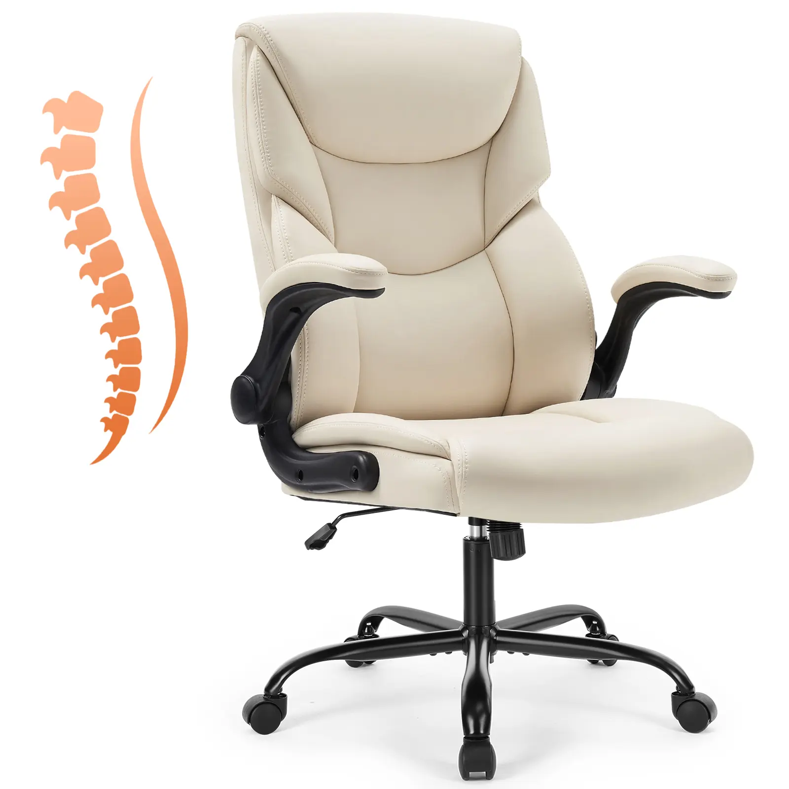 Office Chair, Leather Desk Chair with Armrests, Adjustable Swivel Rolling Chair with Wheels, Ergonomic Office Seating