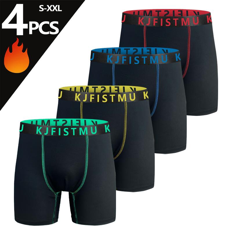 12/8/4 Pack Men's Boxer Briefs - Solid Color with Fine Stripe Design, Men's Long Boxer Briefs (Breathable Polyester Blend, Comfortable Fit, Machine Washable, Random for Teens and Adults) - KJFISTMU Basketball and Cycling Protective Denim