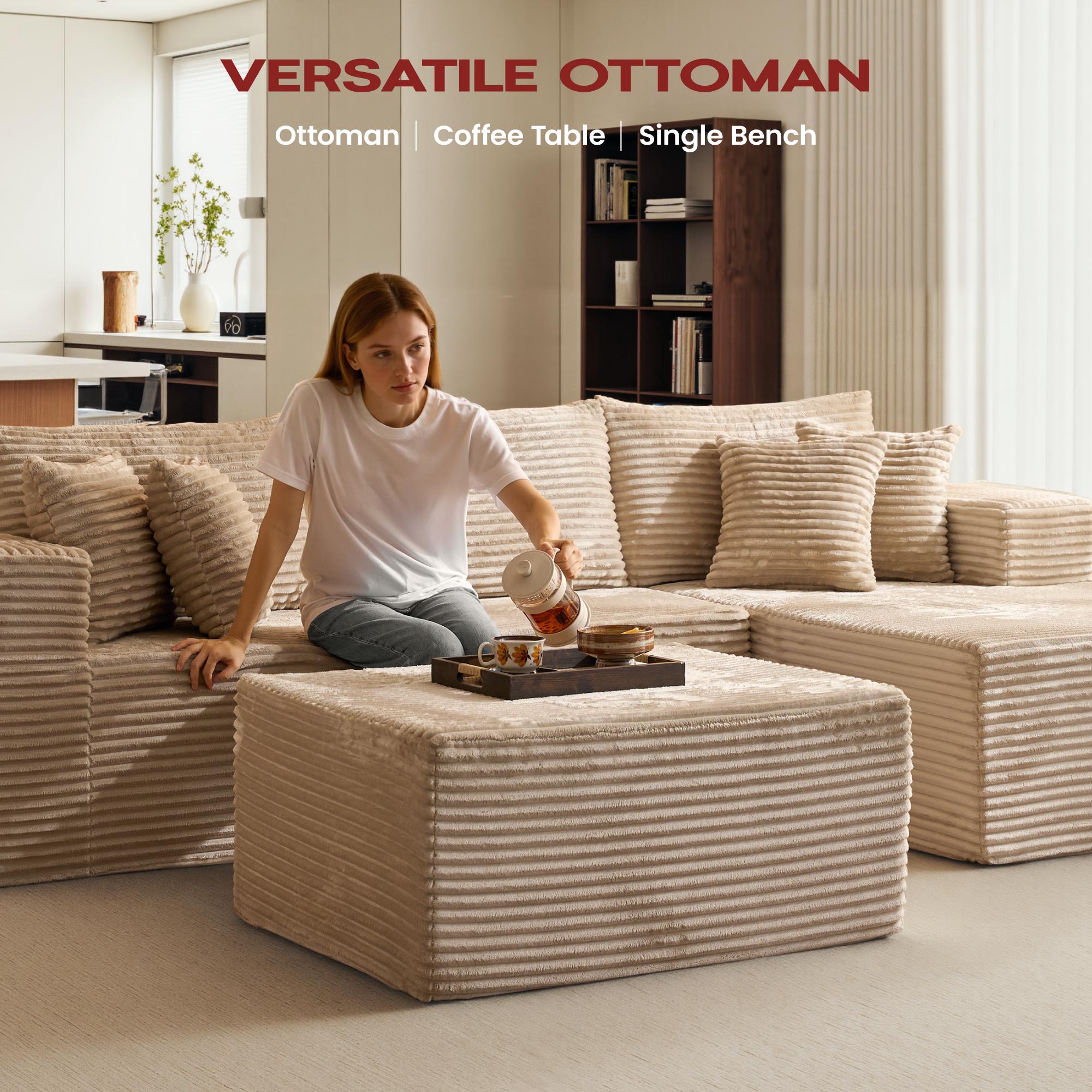 【2 Packages Shipping】Ovios 108" Sectional Cloud Couch with Ottoman for Living Room, Modular L Shaped Sofa with Plush Corduroy, Big Boneless Couches Set with Fluffy Memory Foam, Stupendous U Shaped Sofas with Chaise - No Assembly Required