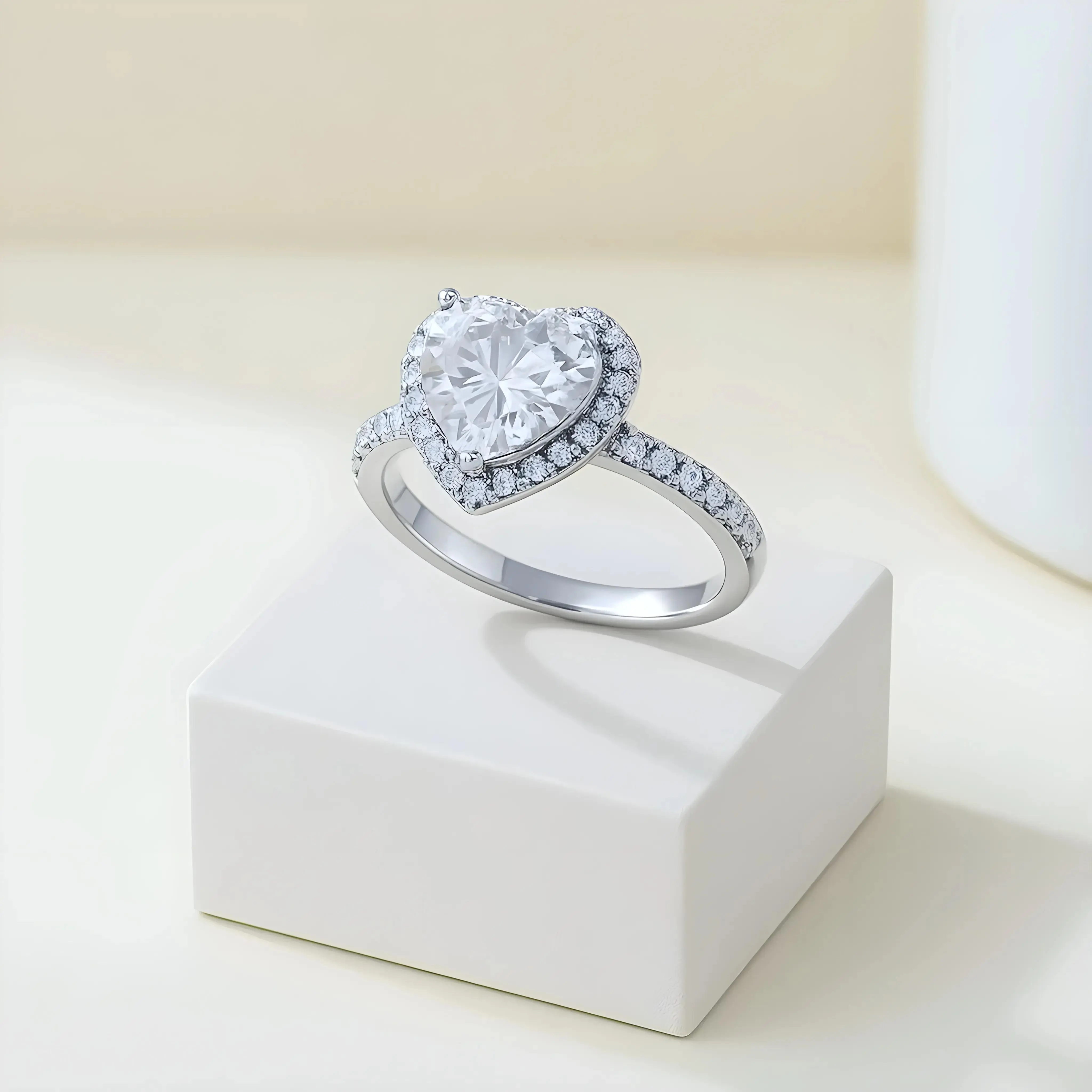 Women Heart Shape Halo CZ Engagement Ring, Silver Tone Heart Cubic Zirconia Promise Ring, Luxury Paved Zircon Wedding Proposal Statement Ring For Party Daily Wear Gift