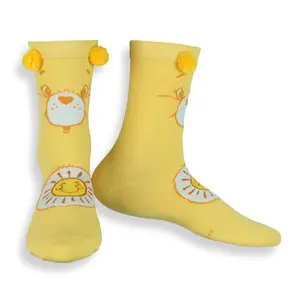 Care Bears Socks Women's Funshine Bear Pom-Pom Mid Calf Crew Socks 1 Pair, Size 9-11