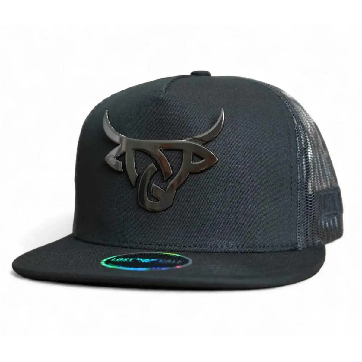 Lost Calf Unisex Blackout Iron Flat Black Mesh Back Snapback Patch Cap Hat
