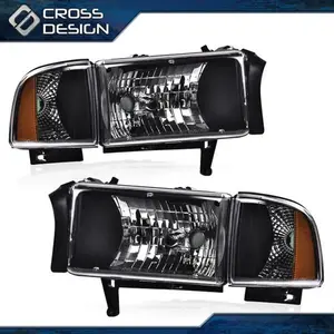 CROSSDESIGN FIT FOR 94-02 DODGE RAM 1500 2500 3500 HEADLIGHT LAMPS CHROME LENS AMBER CORNER
