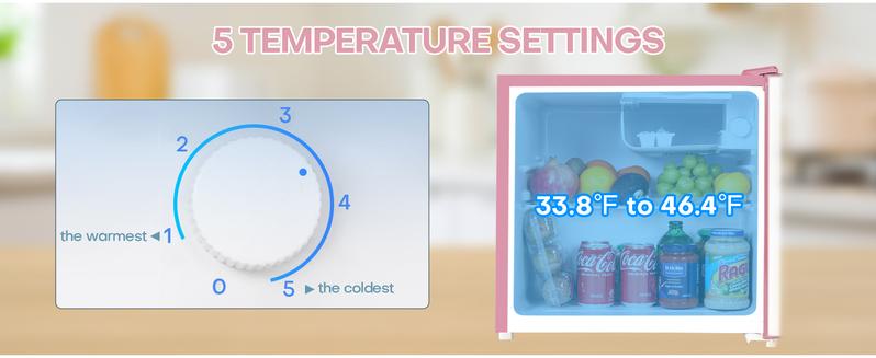 Upstreman mini fridges 1.7 Cu.ft with Freezer Pink FR17 Adjustable Thermostat Energy Saving Low Noise Single Door Compact Refrigerator for Dorm Office Can Bedroom