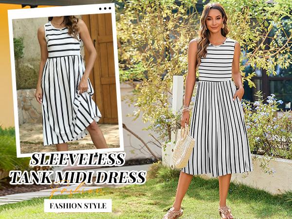 Zeagoo Women's Summer Tank Midi Dress with Pockets Sleeveless A-Line Dress Casual Floral T-Shirt Dress Flowy Beach Sundress