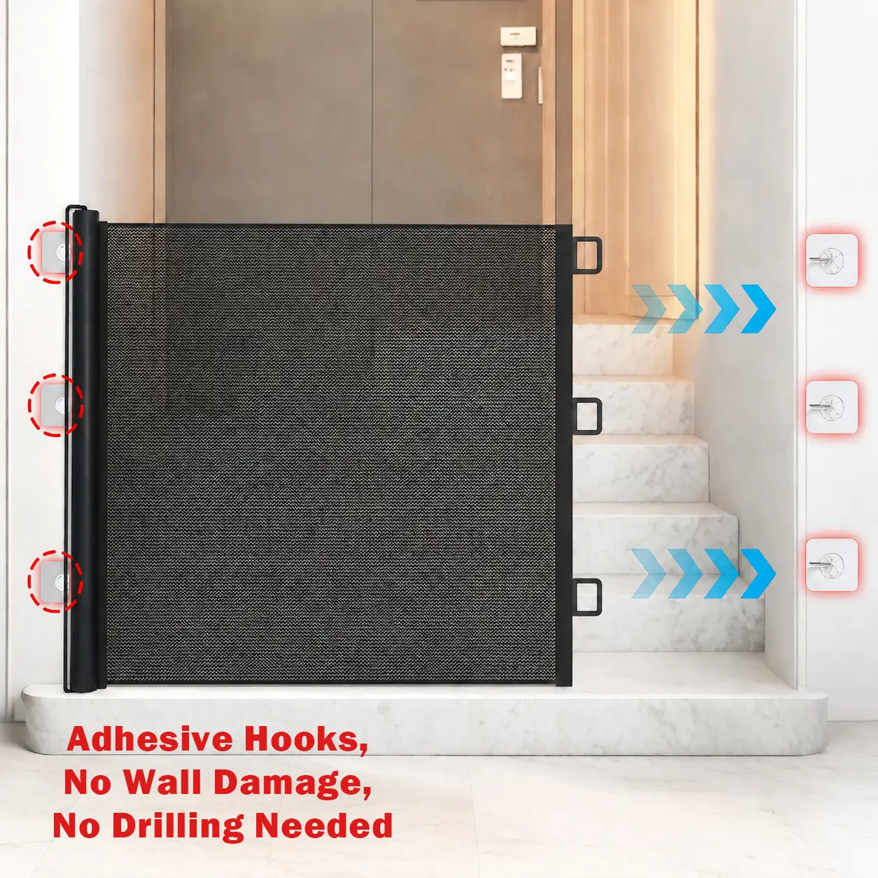 Retractable Pet Gate for Dogs and Cats, No-Drill Fabric Safety Fence for Indoor & Outdoor Use, Portable Pet Barrier for Doorways, Stairs, and Living Rooms, Anti-Escape Gate for New Pet Owners