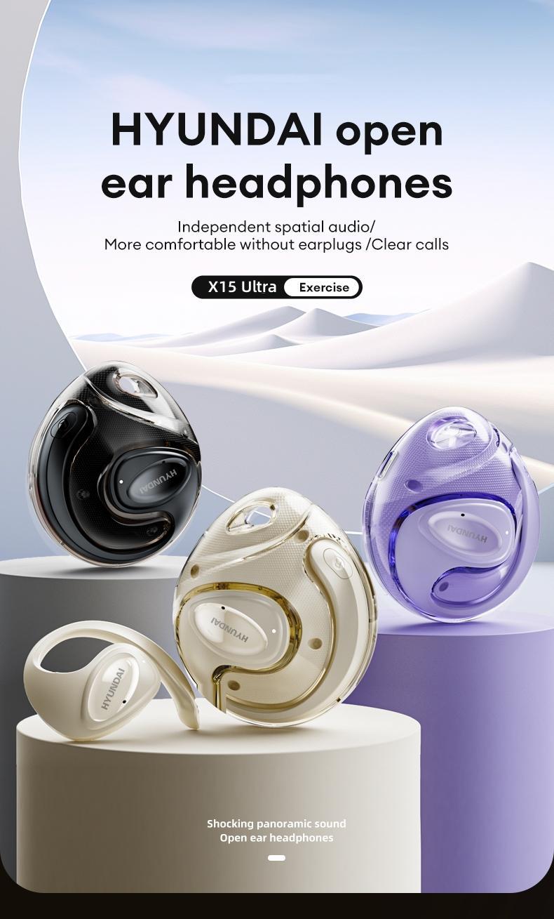 HYUNDAI X15 Ultra Wireless Headset with 2025 Bluetooth 6.0 for Faster, Stable Connection & Low Power Use, OWS Waterproof Sport Design, Noise Reduction Headphones with Mic & Earbuds