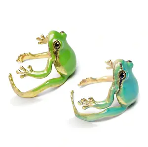 2 PCS Tree Frog Ring for Women Cute Frog Rings, Blue Green Frog Ring, Adjustable Open Creative Frogs Shaped