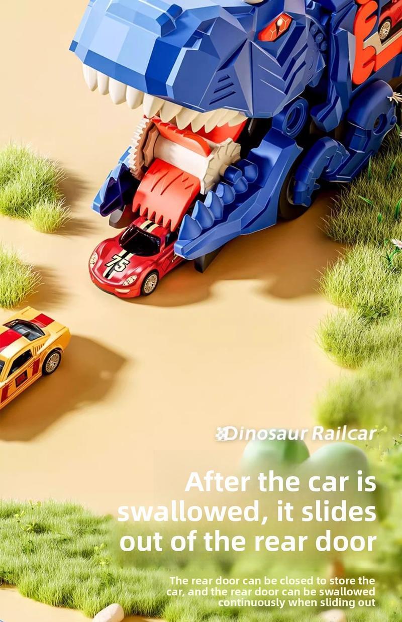 Dino Car Carrier Playset – Transforming Dinosaur Transport Truck with 12 Mini Die-Cast Cars, Launch Ramps & Storage, Toddler Toy for Ages 3–6 Transforming Dinosaur Transport Truck