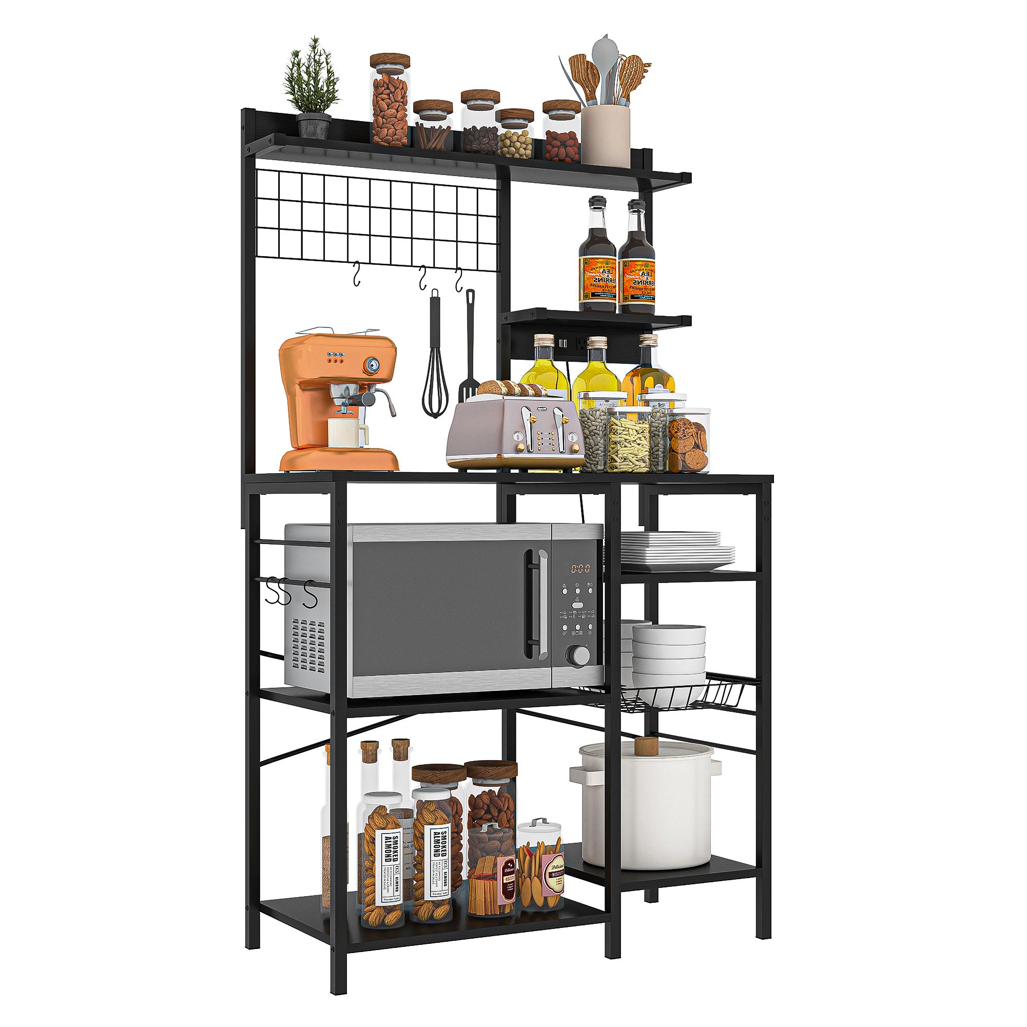 Multifunctional Kitchen Shelf Kitchen Bakers Rack with Storage, 5-Tier Microwave Oven Stand Shelf , Freestanding Utility Kitchen Storage Rack Organiser