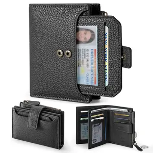 GSOIAX Women's Small Leather Wallet, RFID Blocking Bifold Compact Purse with 14 Card Slots & Zipper Coin Pocket, High-Capacity Wallet for Ladies