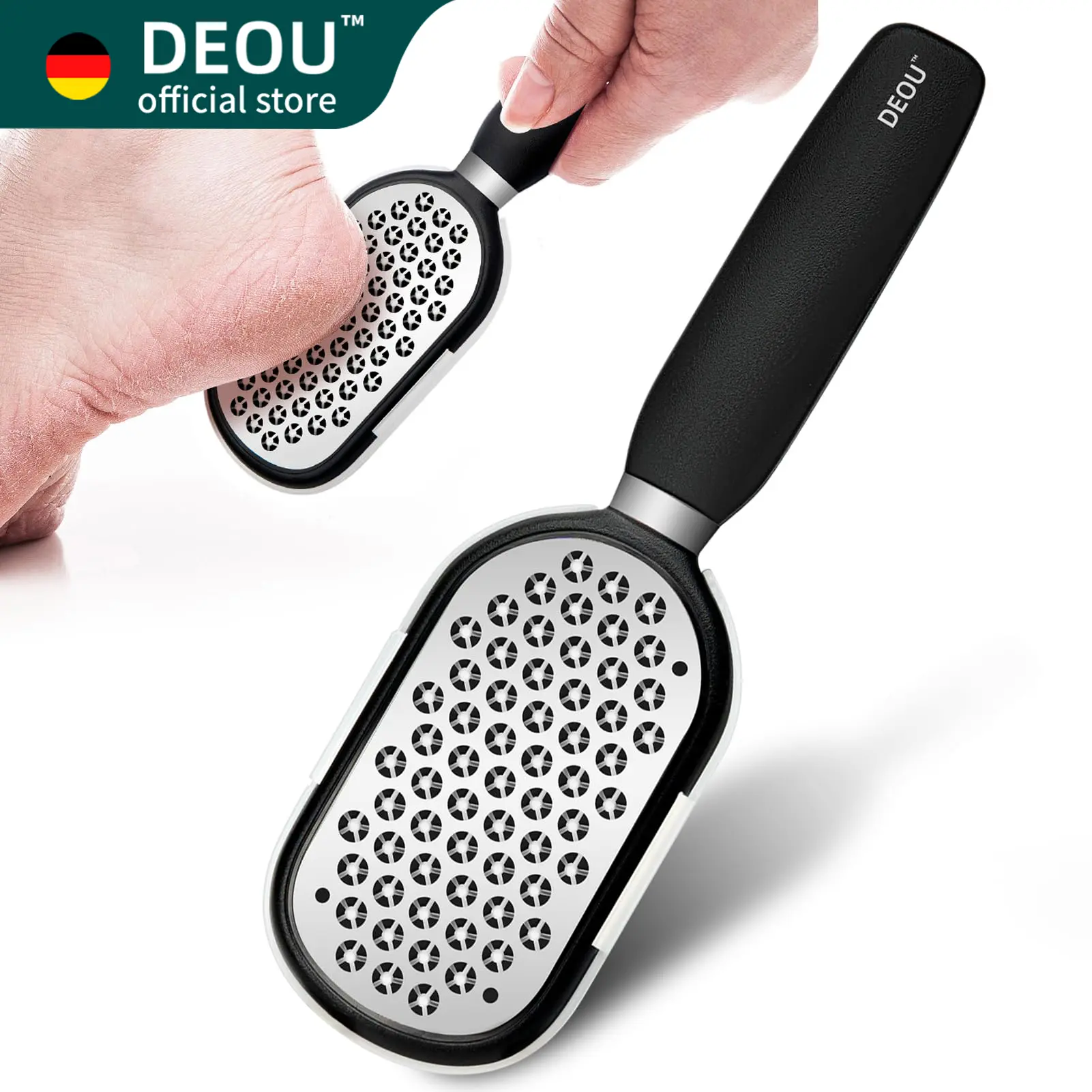 DEOU 2-in-1 Heavy-Duty Stainless Steel Heel Scraper File Set, Effective Dead Hard Skin Remover for Smooth Foot Care