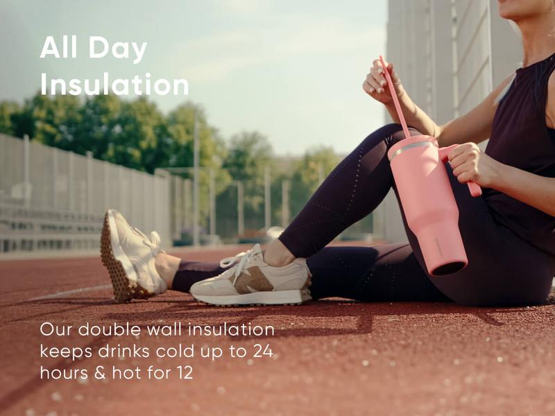 HYDRAPEAK Voyager 40oz Stainless Steel Tumbler with Handle, Insulated Water Bottle with Straw & Lid, Reusable Travel Mug Flask - Containers