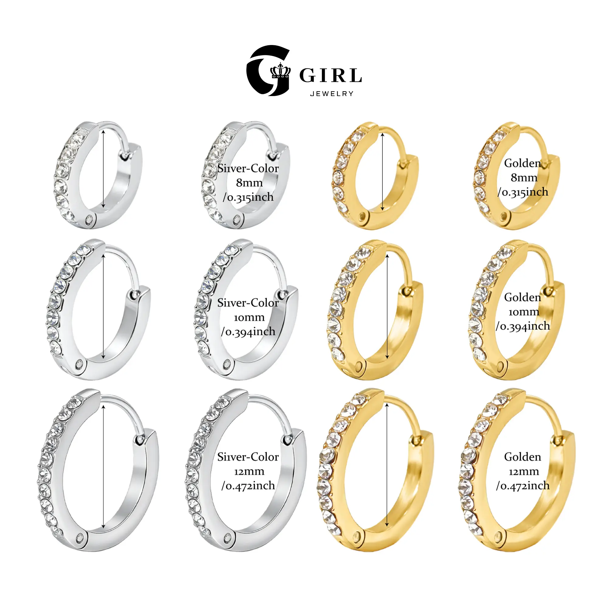 GGIRL 18K Gold Plated Stainless Steel Environmentally Friendly Hypoallergenic Colorfast Hoop Earrings Set Cubic Zirconia Cartilage Snug Pierced Ears Versatile Fashion Jewelry Gift for Holiday Haul Christmas Valentine's Day Birthdays Anniversaries