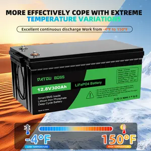 DATOUBOSS 12V 300Ah LiFePO4 Battery, 3840Wh Capacity, 15000+ Deep Cycle Lifespan, Operates from -4°F to 150°F, Support Series/Parallel, Reliable Power for RV, Caravan, Boat, Off-Grid Solar System & Emergency Backup