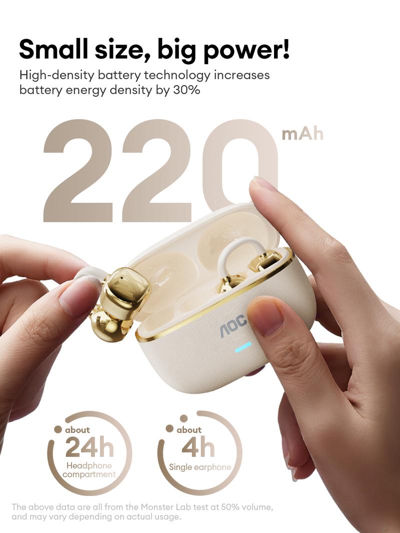 AOC ACD1501 Clip-On Wireless Headphones with 2026 Bluetooth 6.0, Faster & Stable Connection, Low Power Use, IPX5 Waterproof Audio Earbuds for Music & Calls, Comfortable for Sports & Workouts