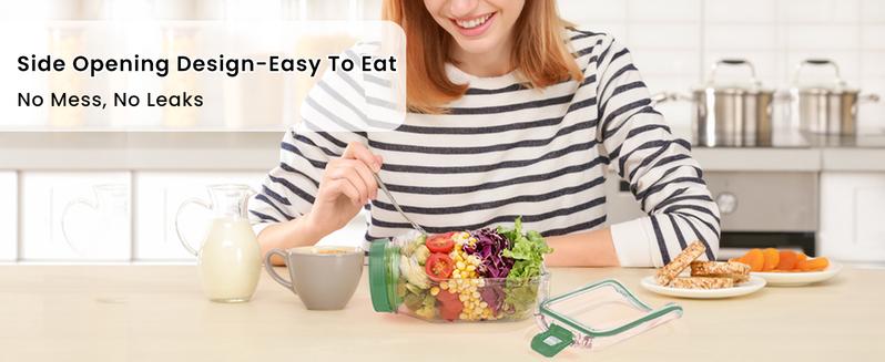 Salad Jar with Side Opening & Dressing Cup - Vertical Layering Salad Container for Lunch, Leakproof Design, Lid Converts to Bowl, BPA-Free for Office, Picnic, Travel, Meal Prep (Green)