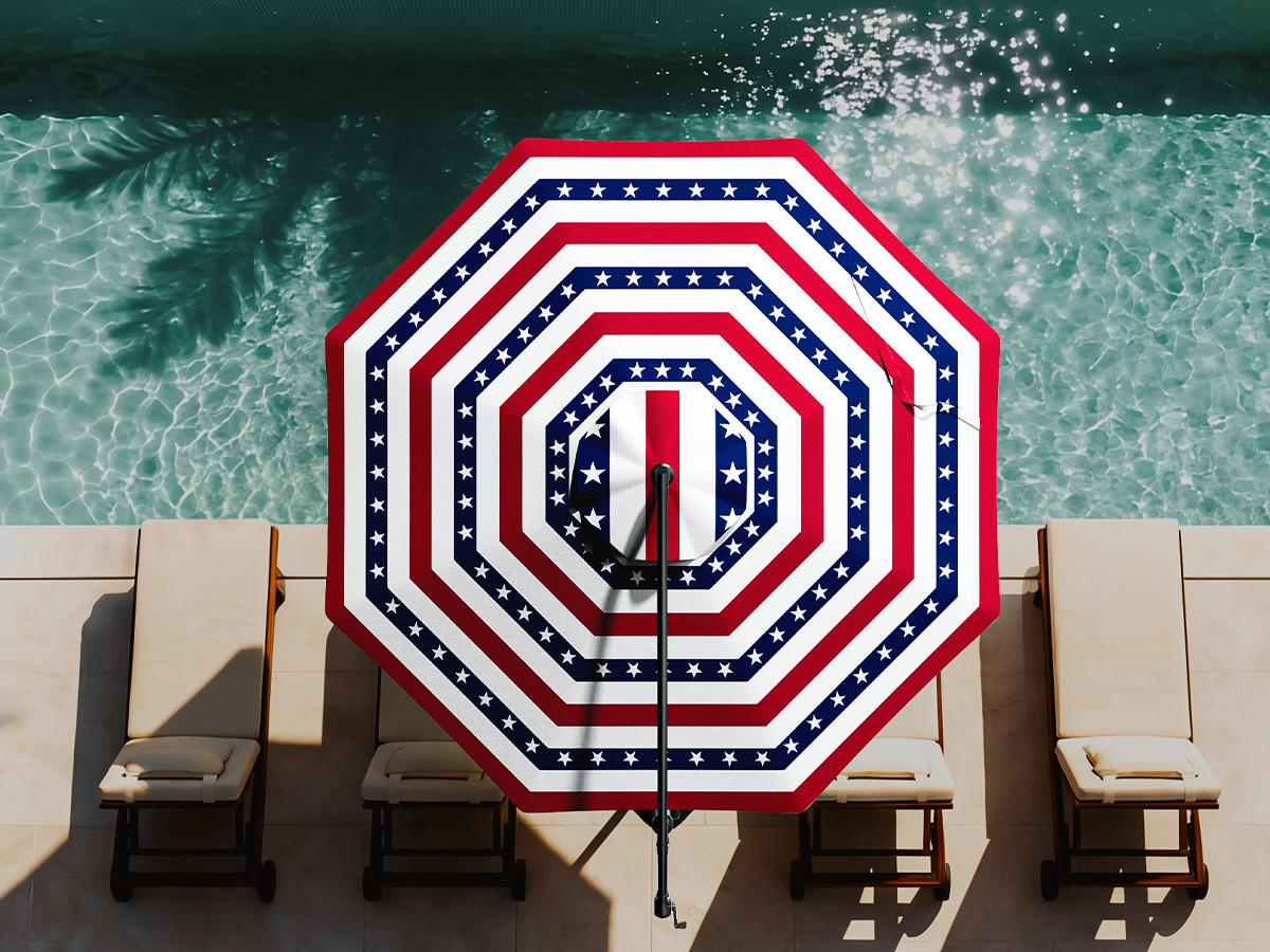 【Spring Sale】10ft Solar Outdoor Patio Umbrella, UPF50+ UVOutdoor Table Umbrella, Yard Umbrella, Market Umbrella with 8 Sturdy Ribs, Push Button Tilt and Crank- with Base