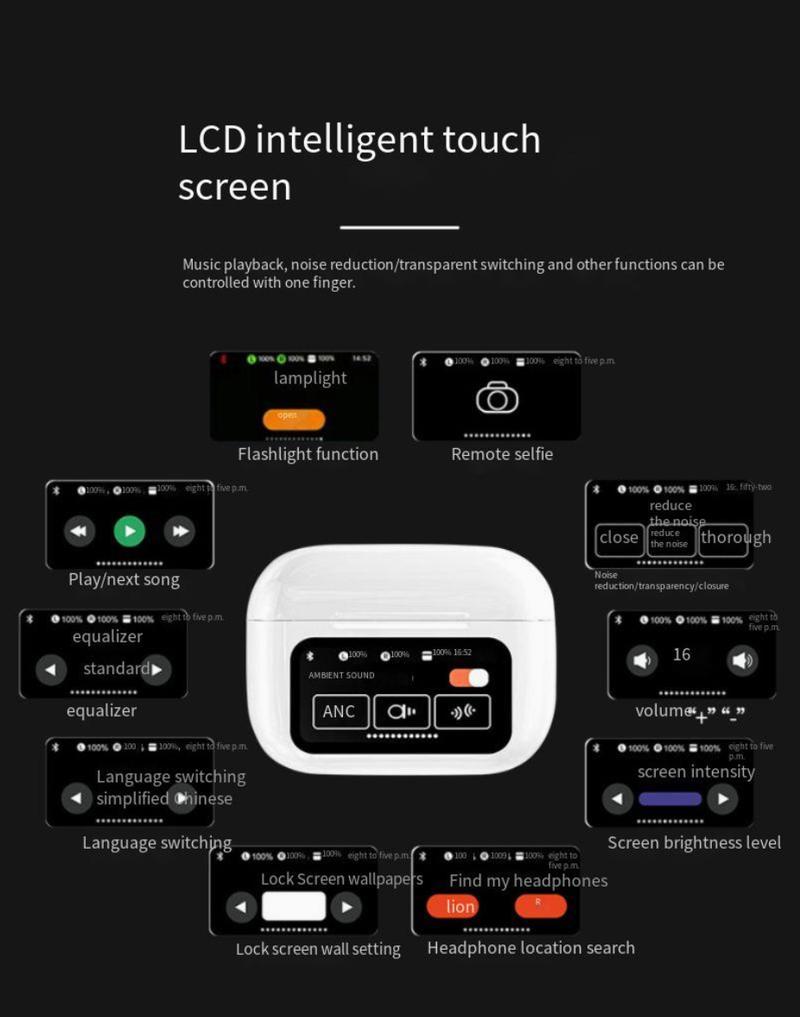 Namyvera Wireless Headphones In-ear Design Noise Cancelling True Wireless Earbuds with Digital Display Bluetooth 5.4 Gaming Headset for Running Exercising Lightweight Fitness Earphones