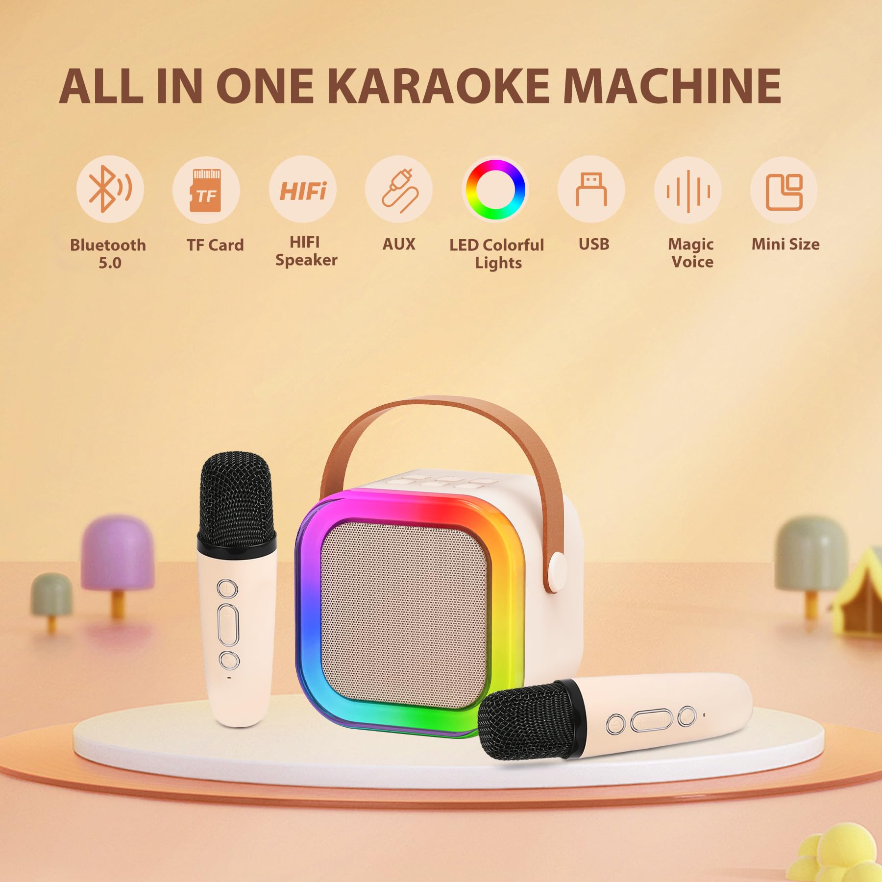 Mini karaoke machine with microphone sound system, portable karaoke machine with 2 wireless microphones, birthday gifts for girls and children aged 4-12, family gatherings,TikTokShopBacktoSchool