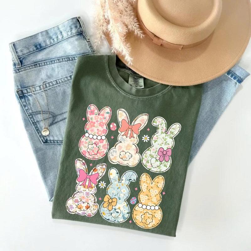 Comfort Colors Coquette Easter Bunny Floral TShirt, Easter Bunny T-Shirt, Coquette Easter Teee, Girly Easter Kids Bow, Retro Easter TShirt