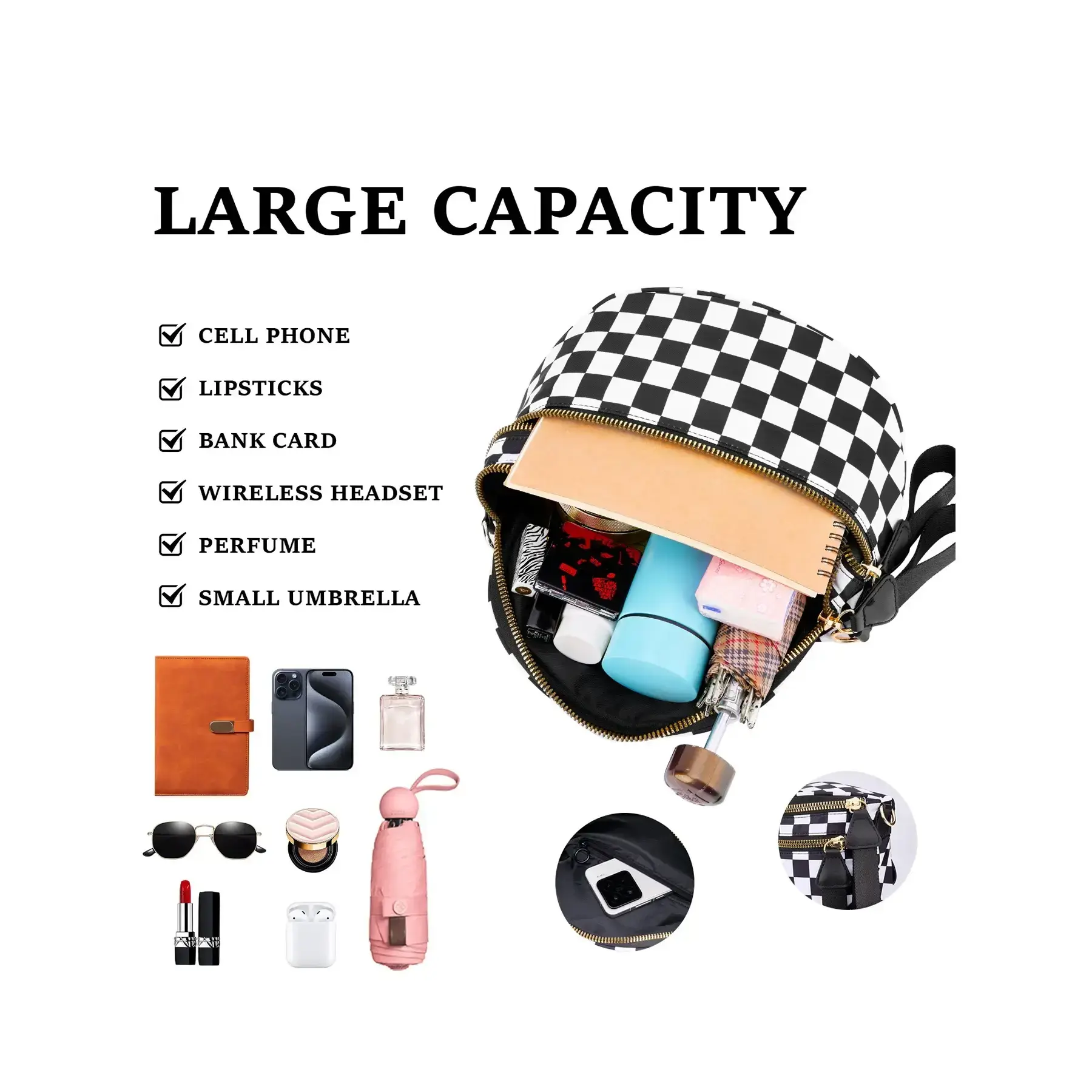 Spacious Checkered Nylon Bum Bag Checkered Handbags Wallets for Women Casual Crossbody Bag Spacious Checkered Nylon Bum Bag Checkered Handbags Wallets for Women Casual Crossbody Bag