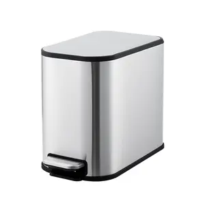 Bathroom Trash Can, 1.3 Gallon (5 L) Small Trash Bin with Lid, Slim for Small Spaces, Stainless Steel Garbage Can, Soft Close, for Home and Office