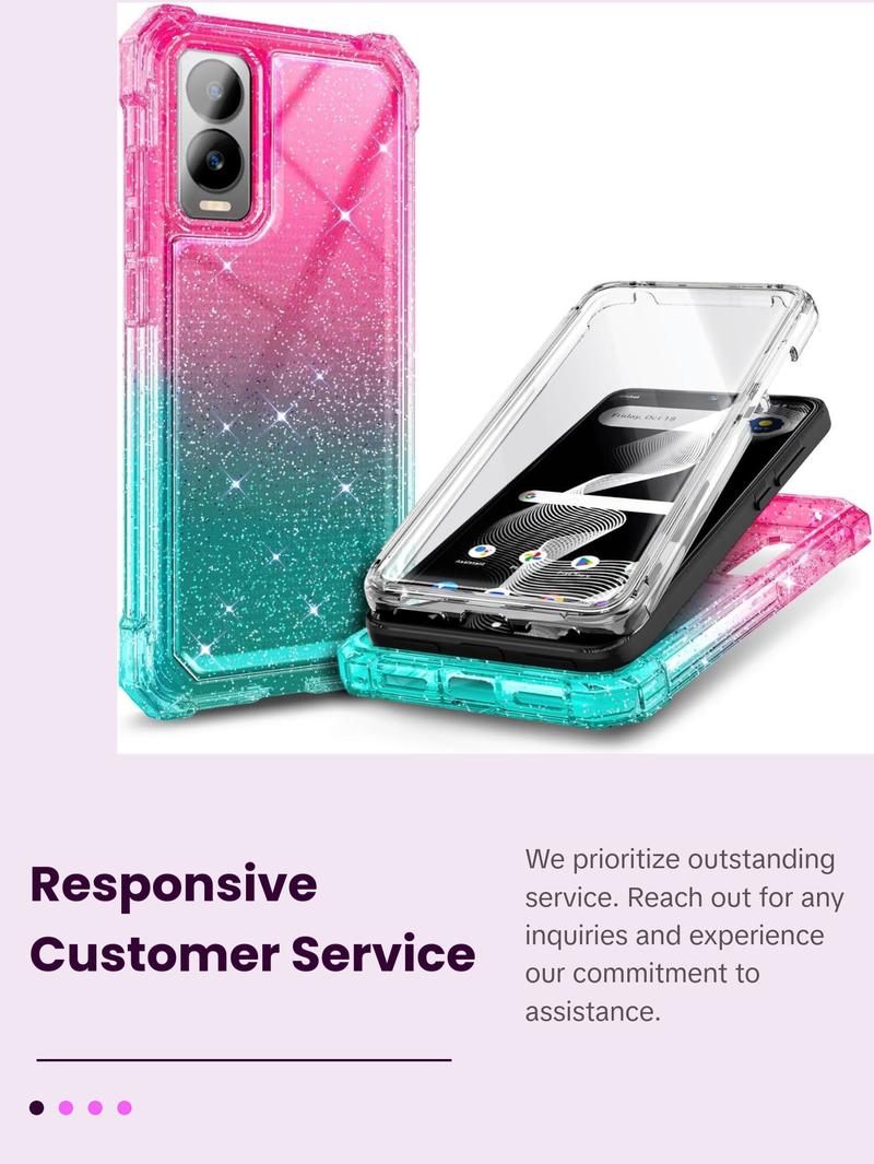 Cricket Debut S3 Case (U572AC), AT&T Vista 2 (2024 U572AA) with [Built-in Screen Protector], [9FT Military Grade Drop Tested] Full-Body Protective Shockproof Bumper Case (Glitter Pink/Aqua) Flash Cellphone