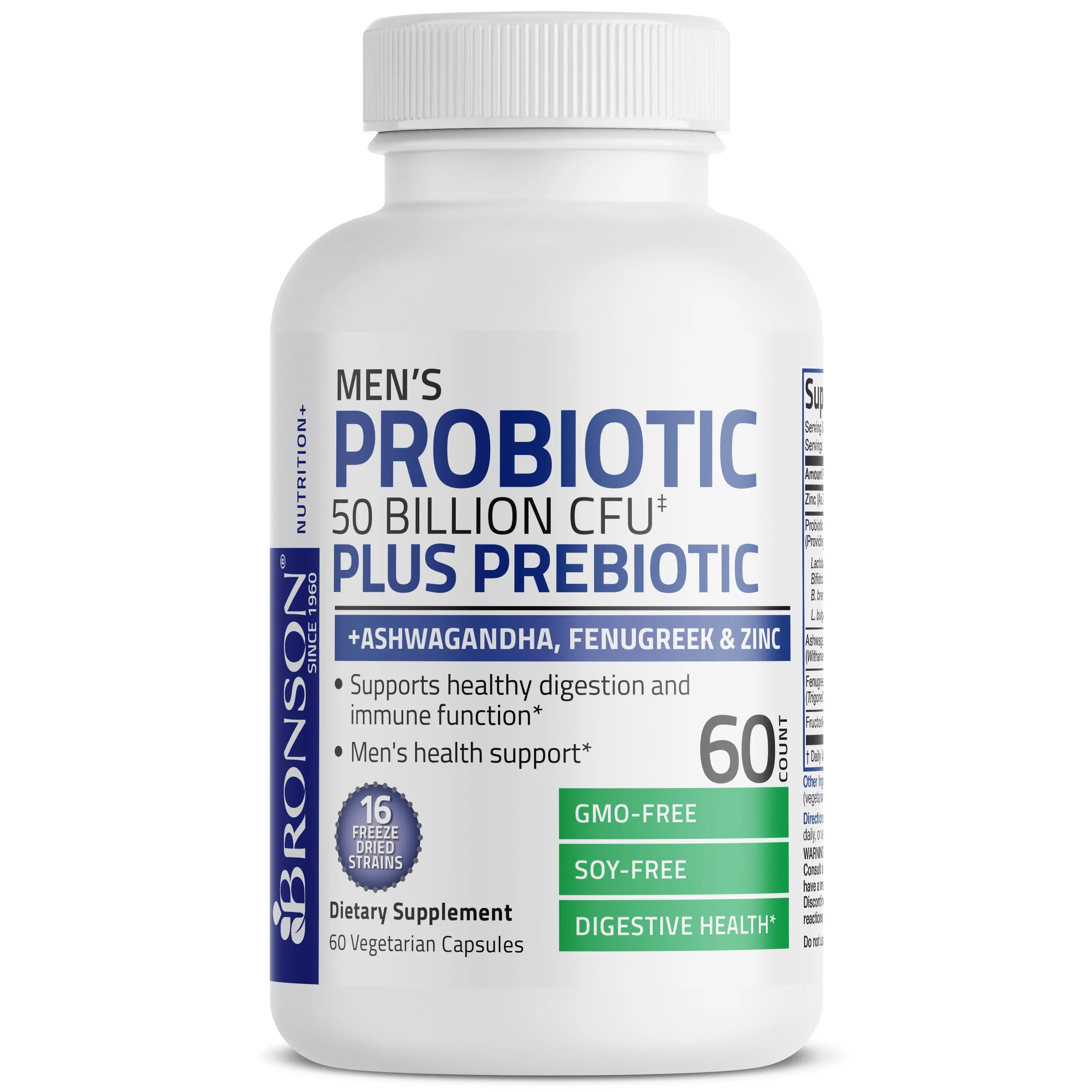 Bronson Men's Probiotic 50 Billion CFU Plus Prebiotic Supports Digestion, Immune Health, Non-GMO Capsules Supplement for Men - Zinc