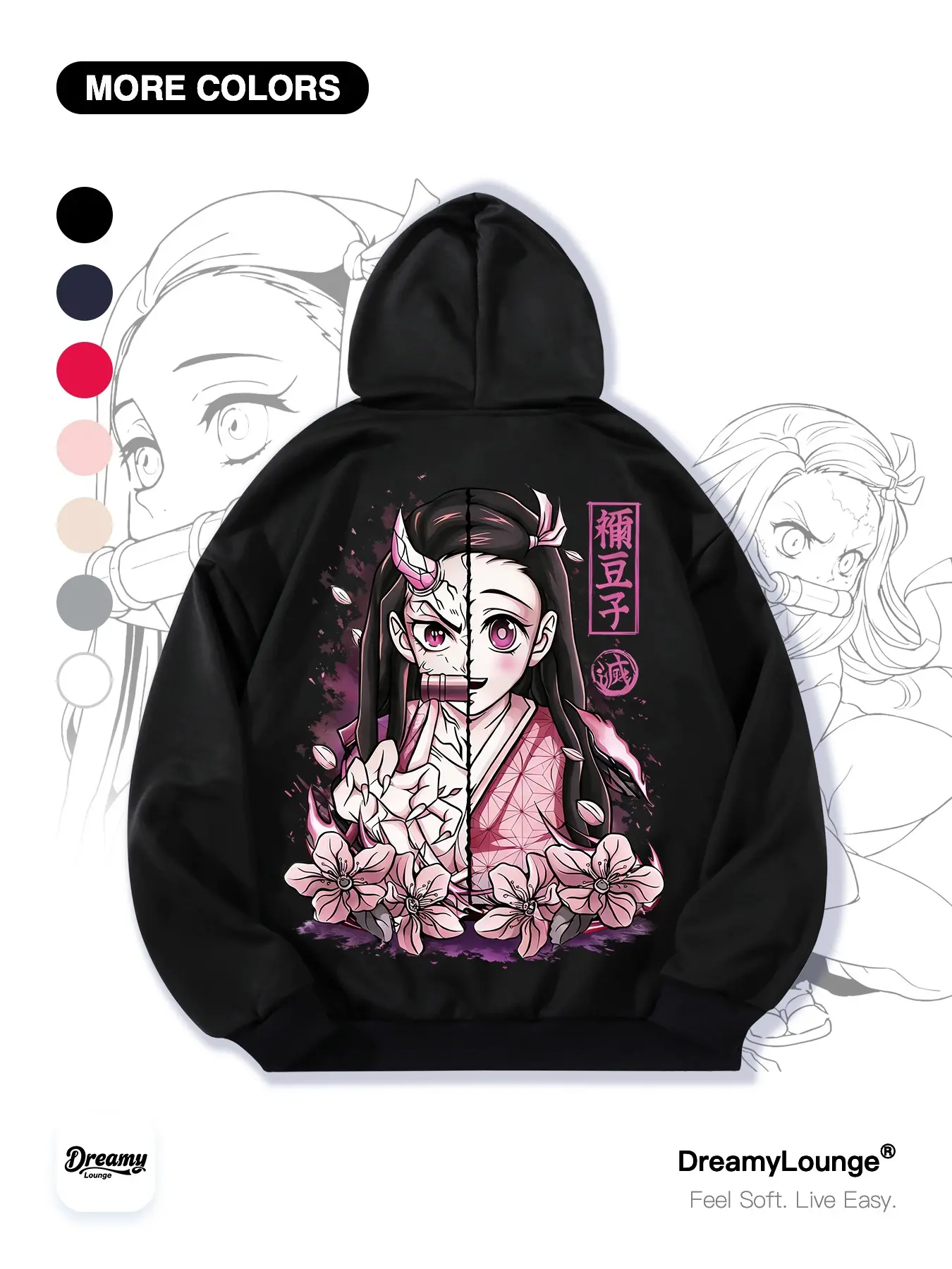 Demon Slayer Muzan Kibutsuji Graphic Print Loose Long Sleeve Hoodie with Pockets, Perfect for Home Wear or Daily Use, Casual Fitted Style Tops, Comfy Quality Hoodie