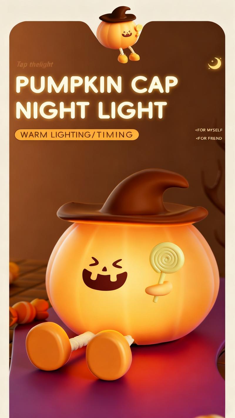 Adorable Pumpin Night Light - Multiple Brightness Settings, Lighting, Bedroom Lamp, Modern Decor, Animal Theme, Soft Touch, Durable Construction, Touch Control Lamp, Adjustable Brightness, Home Decorators, Room