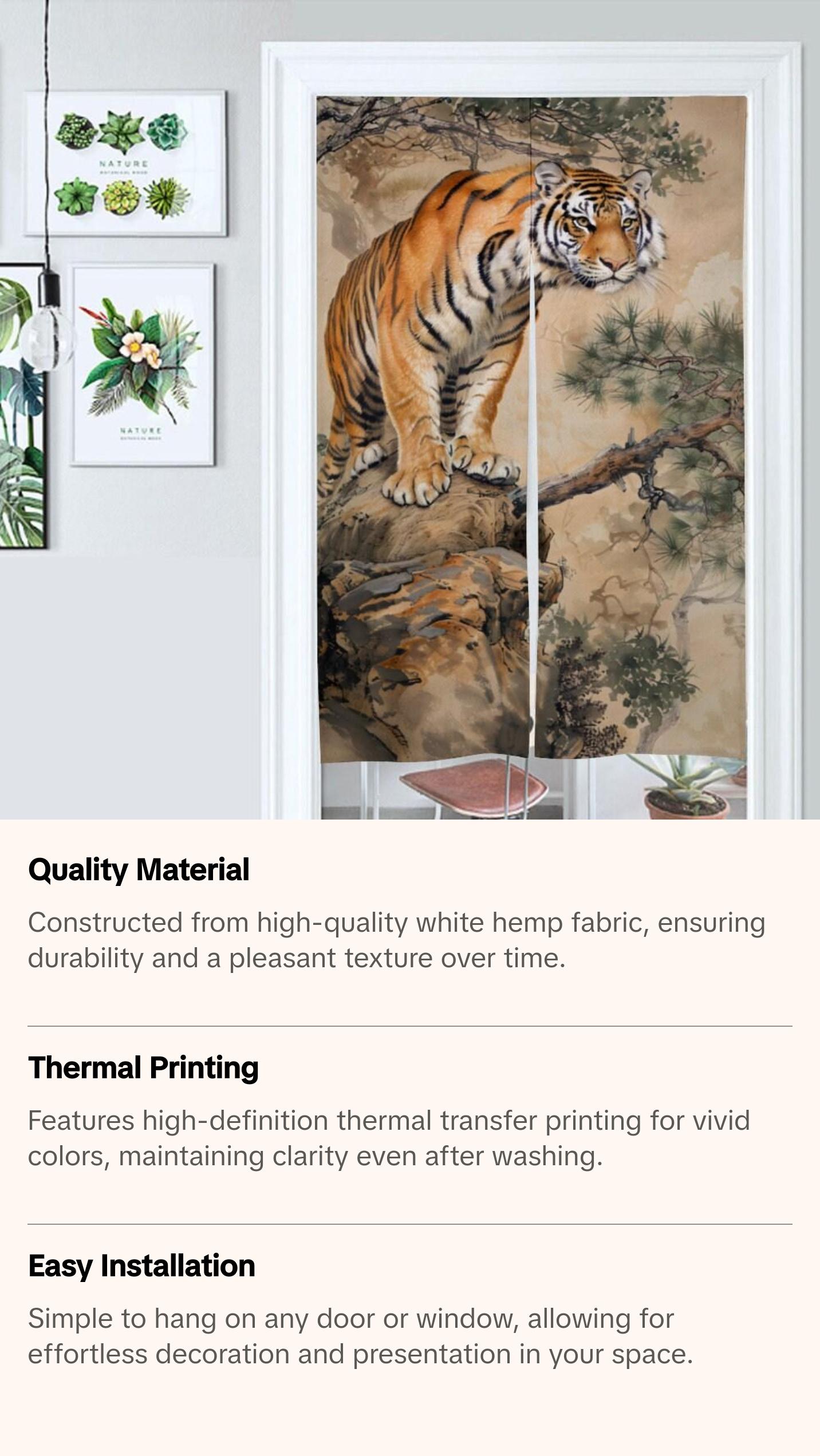 Japanese Noren, Japanese Vintage Style Tiger Noren, Tiger door curtain, oriental doorway curtain, Noren panel, Wall Tapestry