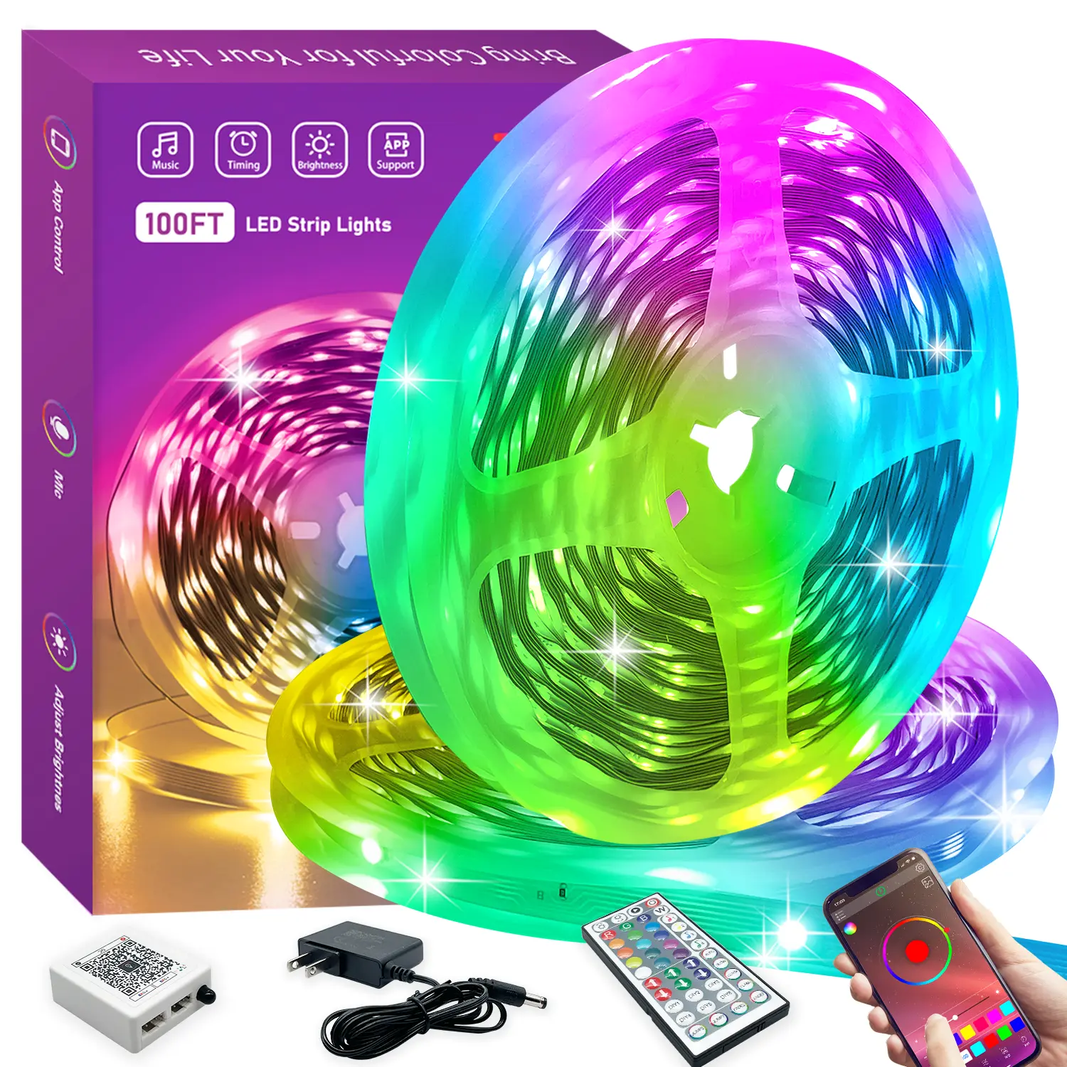 KEXU RGB LED Strip Lights - Music Sync, Color Changing, Remote & Smart APP Control, Led Lights Bedroom, Room Decor, Home Decor for Wall, Cool Tech Gadgets