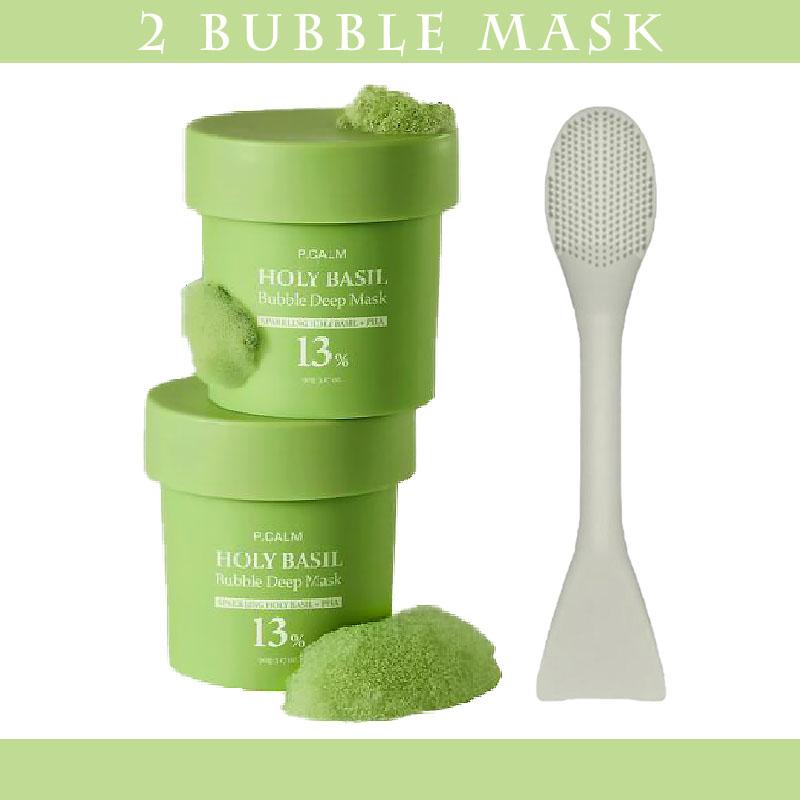 Holy Basil Bubble Deep Mask – Holy Basil & Carbonated Water for Cleansing Pores & Blackheads, Suitable for All Skin Types, Vegan Clay-to-Bubble Wash-Off Mask (90g / 3.17 oz) Holy Basil Carbonated Bubble Mask
