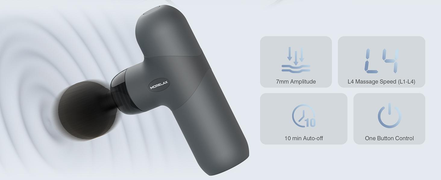 Portable Massage Gun, Rechargeable Percussion Mini Muscle Massager for Back, Neck, Shoulder, with 6 Massage Heads 4 Speeds, Christmas New Year Gift