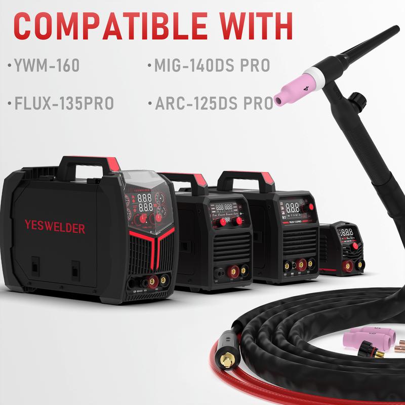 YESWELDER WP-17V-10 13ft TIG Welding Torch 150Amp | 10-25mm² Euro Connector Lift TIG Gun Fits YWM-160, MIG-140DS-PRO, FLUX-135PRO, FLUX-135MINI & ARC-125DS-PRO Welder